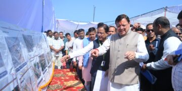Dev Bhoomi Samiksha शारदा कॉरिडोर परियोजना के प्रथम चरण का शुभारंभ करते सीएम धामी। -